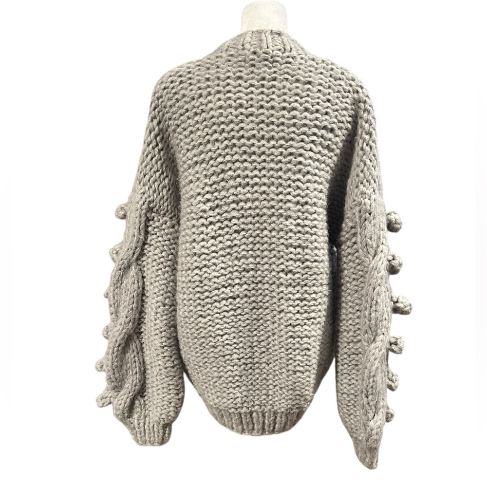 HUMMINGBIRD Gray Open Sweater Pom Pom Chunky Knit Cardigan One Size Oversized - Picture 4 of 7
